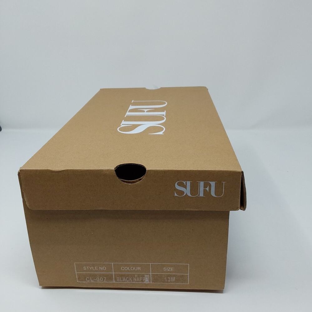 SUFU Black Nappa Leather Double Strap Sandals Men's Size 13 Cork Footbed NIB - Picture 15 of 16